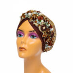 BROWN Hand-Crafted Women Turban Head Gear