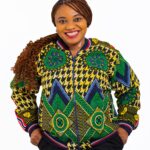 Unisex African Print Bomber Jacket with matching Red, Blue and White Pipping at neck, cuffs and waist