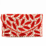 Frontal Red and Gold Crystals Beaded Leaf Clutch Bag