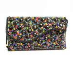 Frontal Multi-coloured Crystals Beaded Dot and Drop Clutch Bag