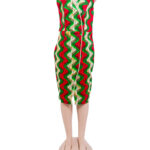 Sleeveless Vertical Zig-zag faux wrap dress with yellow pipping