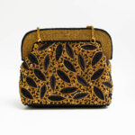 Beaded Leaf with Black and Gold Crystals Mini-Tote Shoulder Bag