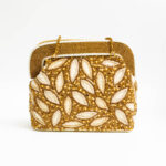 Beaded Leaf with Ivory and Gold Crystals Mini-Tote Shoulder Bag