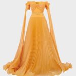 Organza Plise Flared Sleeves Evening Gown - FS2694Y