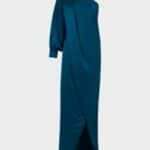 One Sleeve Silky Satin Dress - Green