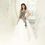 White Embellished-Flower Bodice Evening Dress