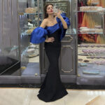 Blue Detachable Puff-Sleeves Evening Dress