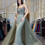 Allover Sequin Tulle Dress - Green