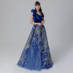 Royal Blue Ruffle Embellished A-Line Evening Dress