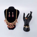 Gold and Ruby Drop Crystal Fashion Jewelry Set