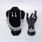 Silver-Pink Embellished Drop Fashion Jewelry Set