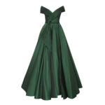 Off-Shoulder Tie-Bow Evening Ball Dress - Teal Green