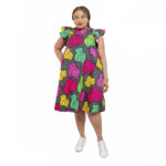 Bold African Flower Print Flare Dress