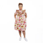 Floral Ruffle-Cape African Print Shift Dress