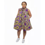 Double Pattern Tie-Neck African Print Flare Dress