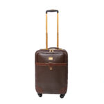Expandable 8-Wheel Carry-on Cabin Leather Suitcase - Brown