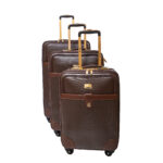 Expandable 8-Wheel Brown Leather Luggage Suitcase - 3pc