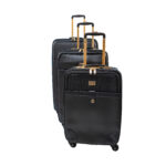 Expandable 8-Wheel Black Leather Luggage Suitcase - 3pc