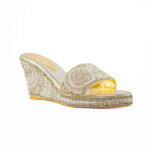 Gold-Cream Handmade Embellished Women Wedge Slippers