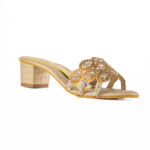 Handmade Beaded Women Mini Heel Slippers Shoes - Gold