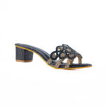 Handmade Beaded Women Mini Heel Slippers Shoes - Black