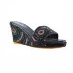 Black Handmade Beaded Women Wedges Slippers Shoes
