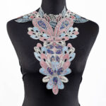 Blue-Pink Embellished Neckline Applique