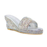 Silver Handmade Embellished Women Wedge Slippers
