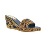 Black and Gold Handmade Beaded Women Wedge Slippers