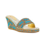 Handmade Turquoise Beaded Women Wedge Slippers