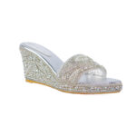 All White Handmade Beaded Women Wedge Slippers