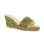 Handmade Green Embellished Women Wedge Slippers