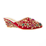 Red Handmade Beaded Women Wedge Slippers