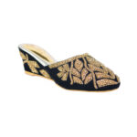 Black and Gold Handmade Beaded Women Wedge Slippers