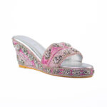 Handmade Pink Embellished Women Wedge Slippers