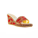 Red-Gold Handmade Embellished Women Wedge Slippers