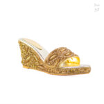 Brown Handmade Embellished Women Wedge Slippers