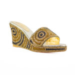 Brown-Gold Hand-Beaded Women Wedge Slippers Shoes