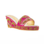 Fuchsia Handmade Embellished Women Wedge Slippers