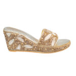 Brown and Cream Handmade Beaded Women Wedge Slippers