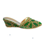 Green Handmade Beaded Women Wedge Slippers