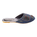 Blue Embellished Flat Mule