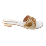 White-Gold Beaded Drop Flat Slippers