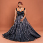 Black Chiffon Dress with Sequence - ETL2311