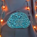 Turtle Shell Crystal Rhinestone Evening Clutch - Turquoise