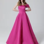 One-Shoulder Off-Sleve Fuchsia Crepe Maxi Dress - NF455FP