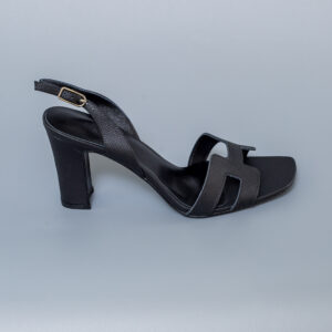 Hermes- Black Leather Block Heel